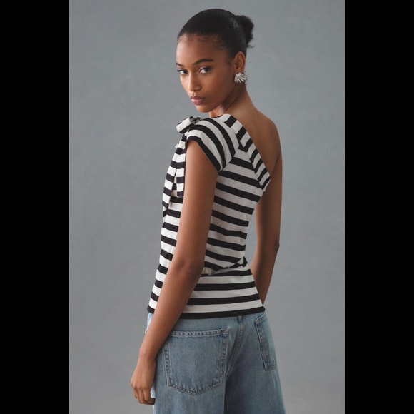 NWT Anthropologie Maeve Striped One-Shoulder Bow Top - Picture 3 of 16